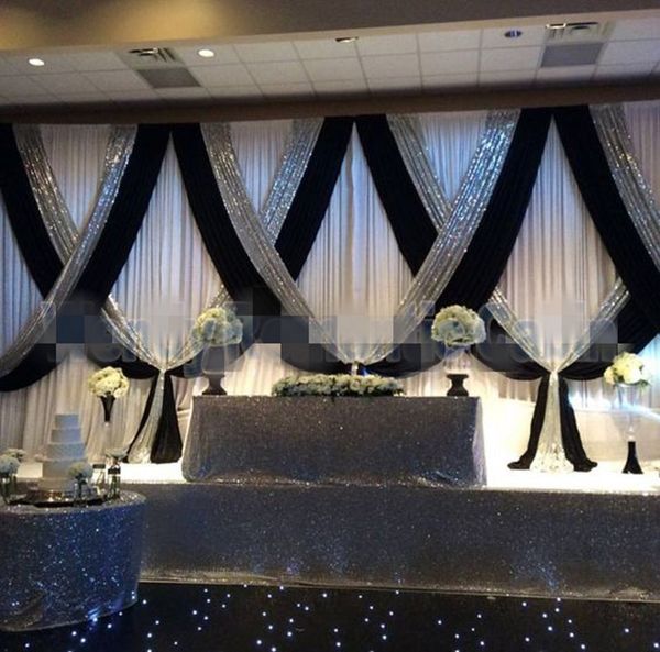 

3mx6m black white wedding backdrop with silver sequin stage swag wedding p booth backdrops for party christmas decor