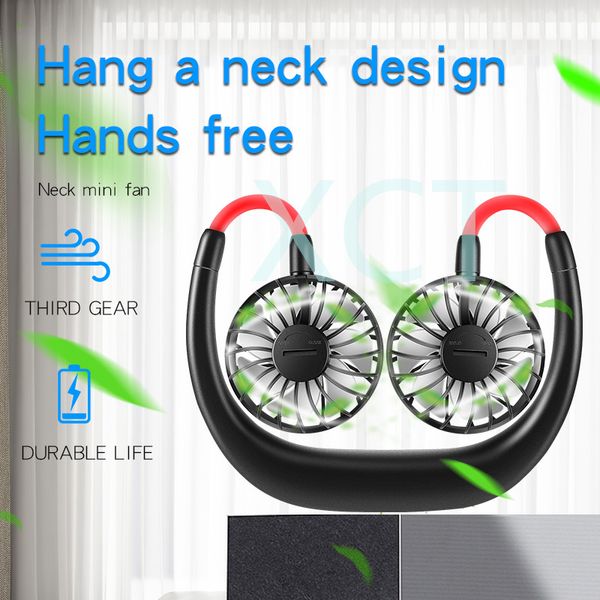 

lazy hanging neck fan mini fan third gear durable life seven-leaf/silent design wind strong usb charging outlet 360Â° rotation dhl fan