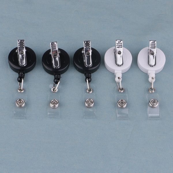 

5 pieces white black tone retractable id cards badge holder reel clips with alligator clips usage at offices school hospitals other event