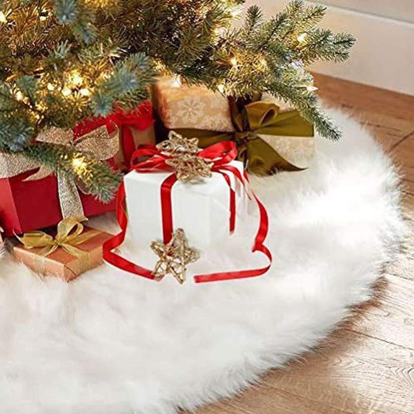 

1pc creative 78/90/122cm pure white plush flannel christmas tree skirt xmas new year outdoor decor event party tree skirts