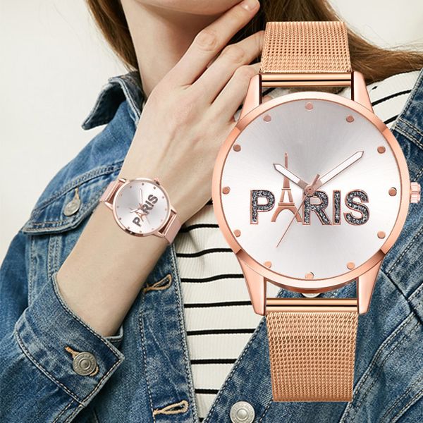 

watches women fashion mesh band clock bracelet girl dress eiffel tower dial ladies quartz wristwatch montre femme, Slivery;brown