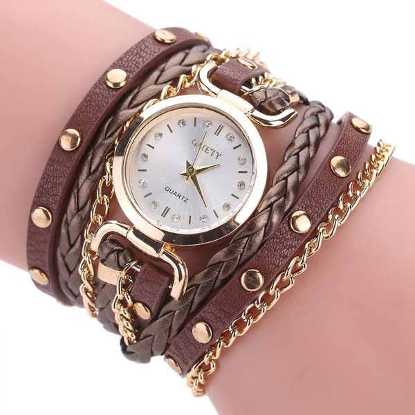

quartz wristwatches montre femme pu leather winding bracelet watch ladies luxury watches 2018 women relogio masculino #5, Slivery;brown