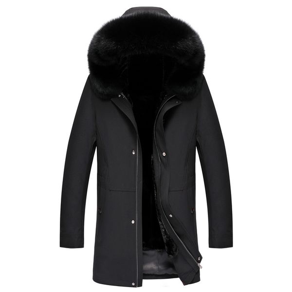 

long rabbit fur coats mens shearling jacket hooded winter fur jackets thickening warm outerwear overcoat snow wear male large size clothes, Black