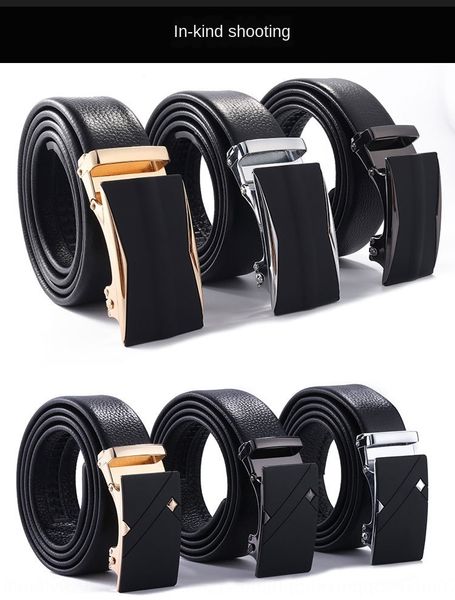 

layer cowhide men's business automatic buckle layer leather high-end genuine leather belt formal wear men's trousers belt, Black;brown