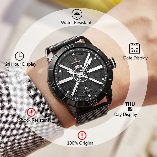

naviforce watch men sports watches mesh steel waterproof fashion quartz wrist watch clock for man relogio masculino, Slivery;brown