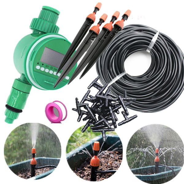 

25m misting sprinkler dripper with water timer diy micro drip irrigation plant self watering garden water irrigation kits e241e