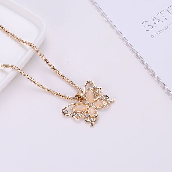 

pretty butterfly necklace flawless opal butterfly pendant exquisite choker necklace sweater chain opal stone necklaces, Silver
