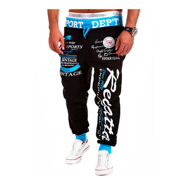 

men's slacks men's drawstring elastic waist monogrammed sweatpants, Black