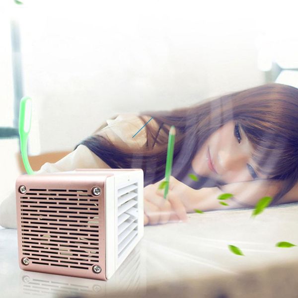 

usb mini portable air cooler table desk fan with led lamp silent electric cooling
