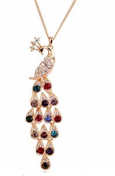 

длинные кристалл павлина свитер цепи ювелирные изделия павлина длинное ожерелье кулон ссылка цепи свитер ожерелье подарки челнока # 6-7, Silver