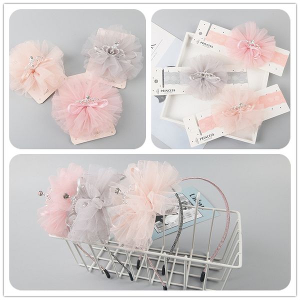 

korea fashion cute children mesh crown flower hair clip headband hairband for baby girl birthday party hair accessories gifts, Slivery;white