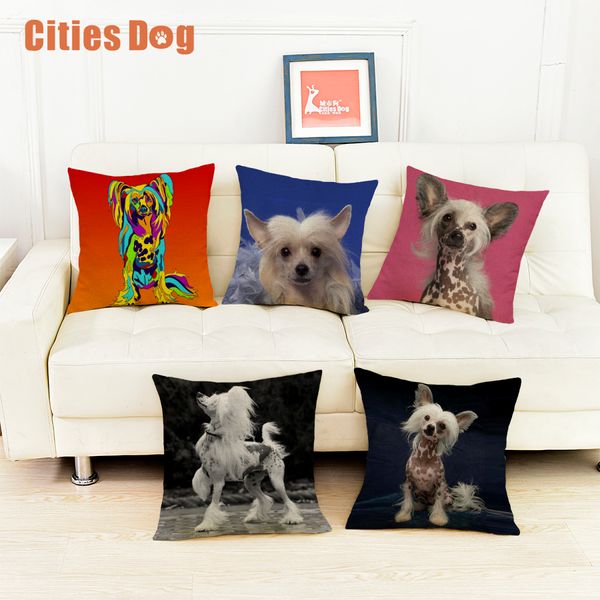 

chinese crested dog cushion sofa cover pillows decorative 2018 new year valentine's day gift dogs pillowcases almofada cojines