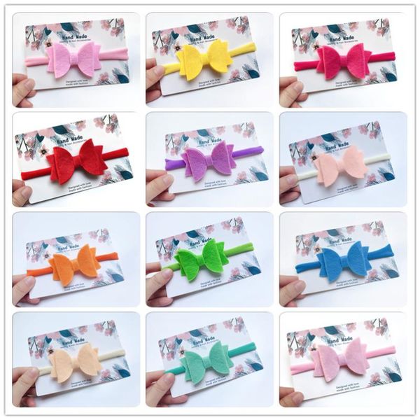 

boutique 20pcs fashion cute felt bow nylon headbands candy color bowknot soft hairbands princess pgraphy headwear, Slivery;white