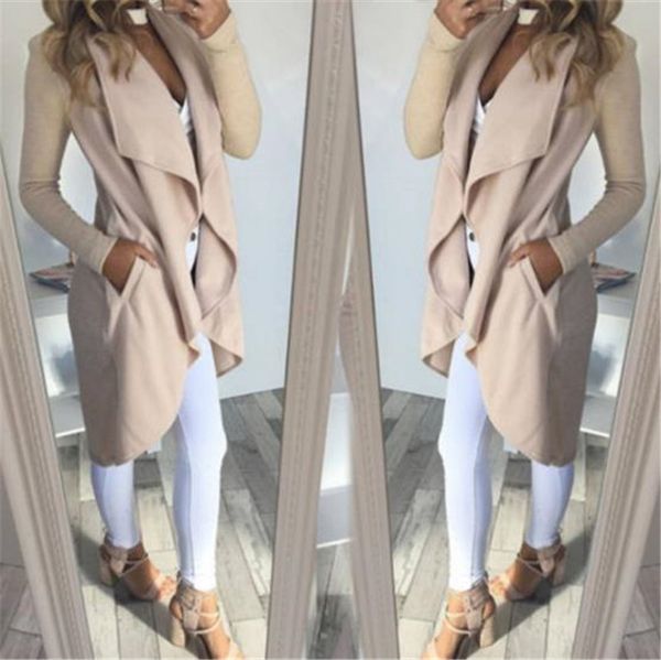 

women cardigan coat autumn blends pockets long sleeve lapel collar slim overcoat casual asymmetrical outerwear jacket, Tan;black
