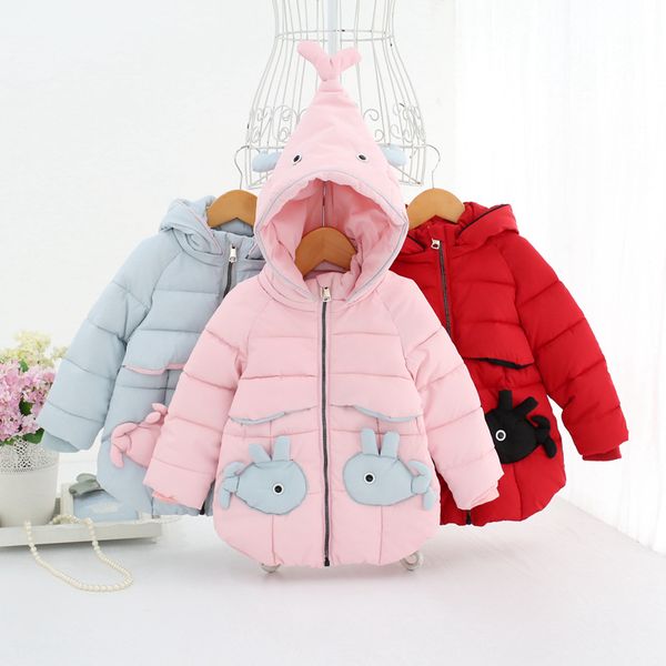 

baby coat girls winter hooded zipper fish cartoon print long sleeve baby coat winter warm thick cotton outerwear for age 6m-24m, Blue;gray