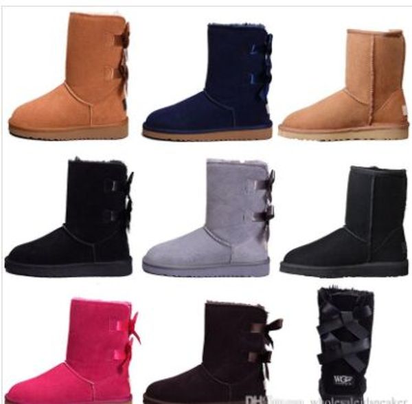

designer women winter snow boots fashion australia classic short bow boots ankle knee bow girl mini bailey boot 2019 size 35-41 ship, Black