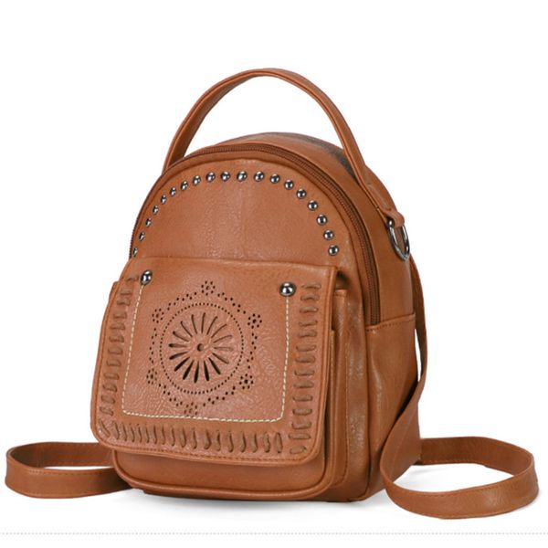 

retro hollow out pu leather backpack women pu leather female mini travel backpacks teenage fashion causal shoulder bag female a1