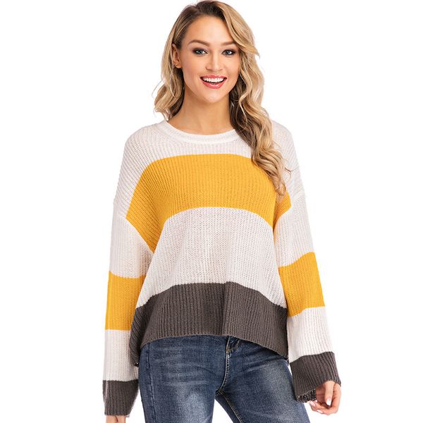 

casual loose sweater striped o-neck full sleeve knitted autumn winter pullovers fashion oversized korean style women jumper, White;black