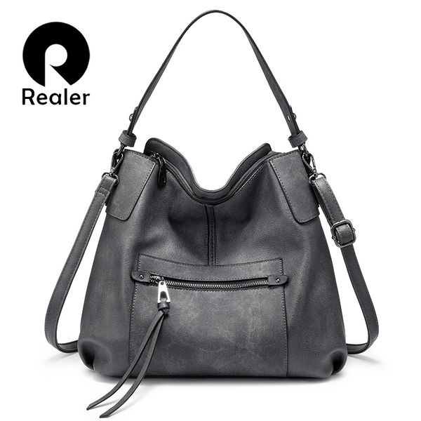 

realer women bag hobos big shoulder crossbody bag female large handbag artificial leather tote for women 2019 gray