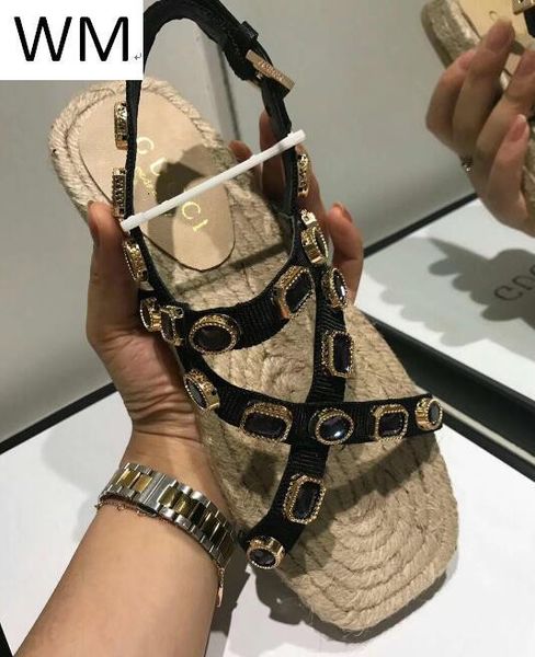 

duping520 дизайнер шипованных пеньки rope sole пляж сандалии casual handmade walking теннис сандалии тапочки мулы слайды стринги