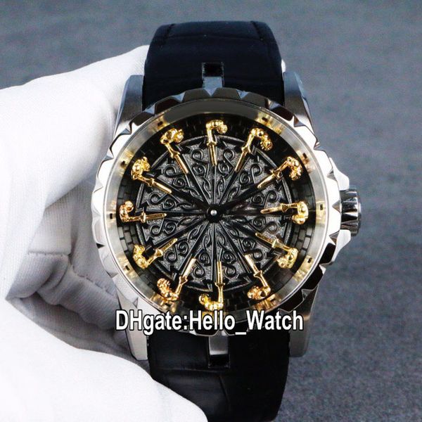 

new excalibur 45mm rddbex0495 knights of the round table automatic mens watch black relief dial leather strap waches hello_watch 9 color, Slivery;brown