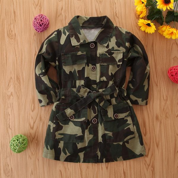 

camouflage baby girl clothes 2019 autumn children's coat turn-down collar long sleeve kids trench coat for girls 2-7 years d30, Blue;gray