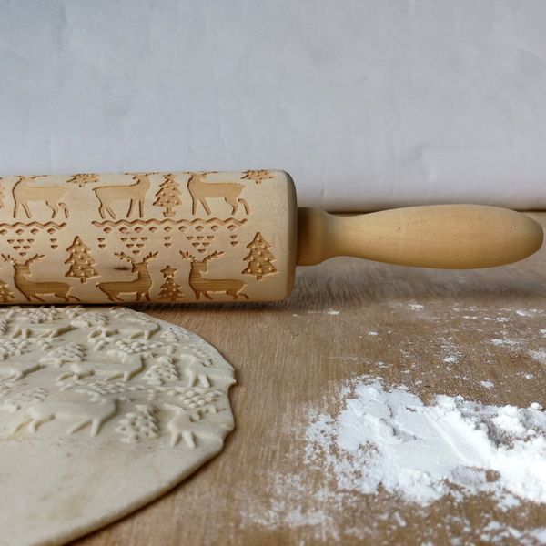 Mattarello in legno inciso alce fiocchi di neve animali 15 modelli cottura biscotti biscotti fondente torta pasta rullo