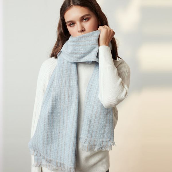 

wholesale- high-quality designer autumn and winter wool scarf women increase thin section fashion striped wild simple checked shawl, Blue;gray