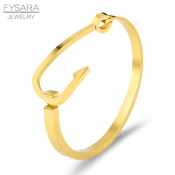 

fysara crime punk big fish hook bracelets & bangles for men jewelry accessories brand gold lover cuff bangles uninmanchette, Black
