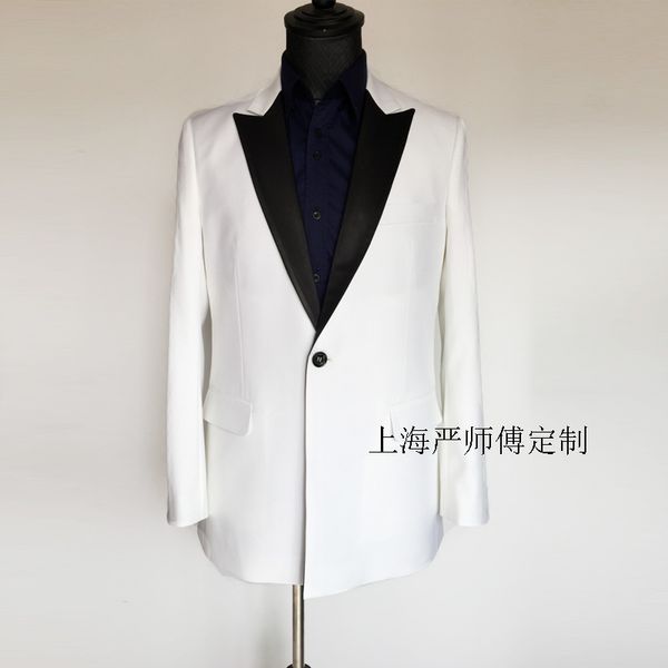 

xs-5xl 2019 men's clothingnew fashion hair stylist walk-show splicing satin collar suit jacket formal dress plus size costumes, White;black