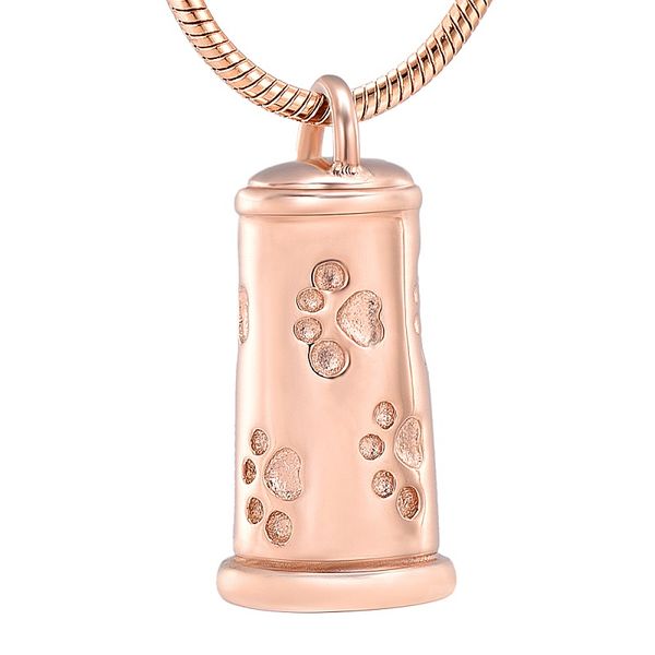 

ijd11939 нержавеющая сталь pet paw print pattern розовое золото цилиндр урна ожерелье для праха кремации мемориал подвеска ювелирные изделия, Silver