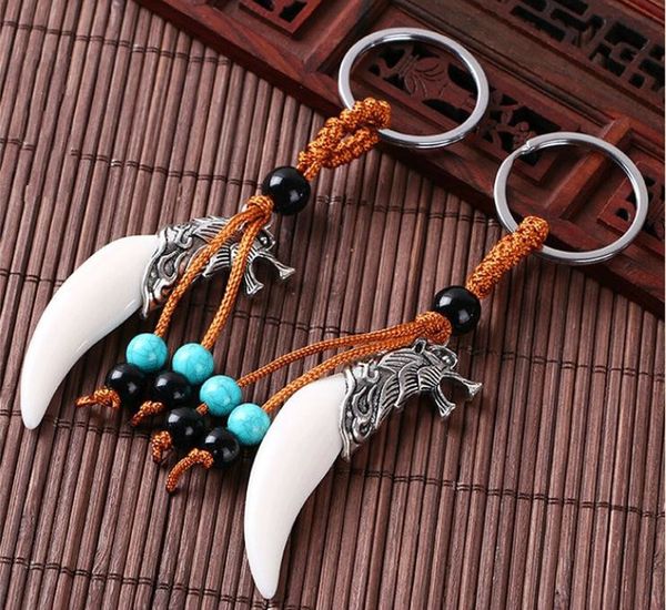 

творческие женщины и мужчины имитация волк зуб кулон брелки ретро кисточкой брелки очарование ключ автомобиля аксессуары, Silver