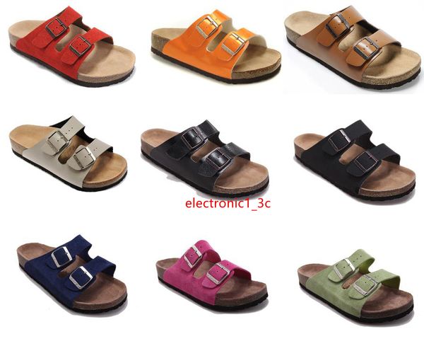 

men s flat sandals women double buckle famous style arizona summer beach design shoes genuine leather slippers with orignal box