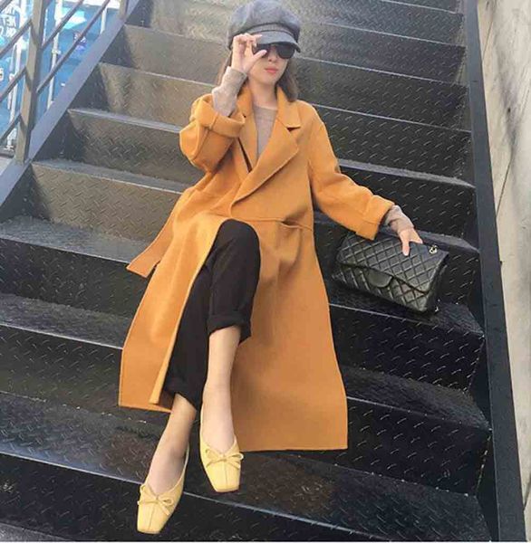 

2019 autumn and winter new woolen coat women in the long section was thin and high waist loose jacket women, Black