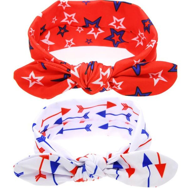 

independence day children's hair ring headwear baby's knot hair ribbon headwear headband stars and stripes cross hair band, Slivery;white