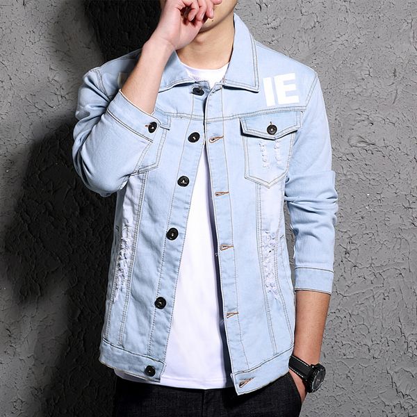 

men's wear large size new style men's casual denim jacket with holes cowboy clothing men cowboy clothing coat, Black;brown
