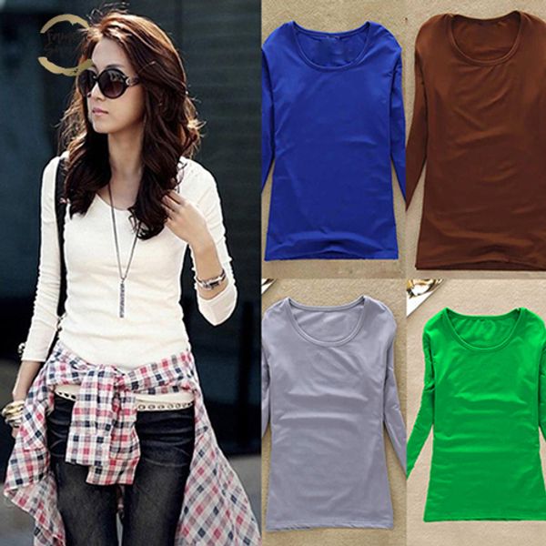 

женщина одежда женская шею длинным рукавом рубашка твердая мода sexy тонкий пуловер t shirt drop доставка, White