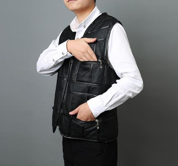 

wool liner vests men's leather fur waistcoats large size 6xl thick real shearling vest soft black men motorcycle jackets coats mens, Black;white