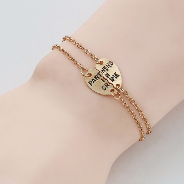 

2pcs gold silver broken love pendant bracelet female letters with hand gifts partner crime friends valentine's day bracelet, Black