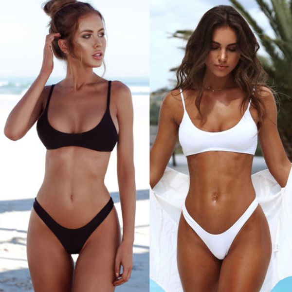 

bikini 2019 women thong bikinis set girls solid beachwear female bathing suit black white swimming suit biquini