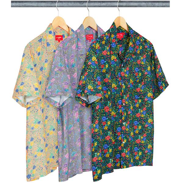 

supreme 19ss box логотип мини цветочные rayon s / s рубашка мужчины женщины свободная рубашка мода лето пляжная рубашка hflscs028, White;black