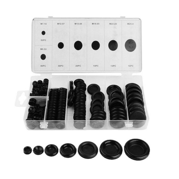 

170pcs rubber grommet assortment contain 7 popular sizes firewall hole plug set electrical wire gasket kit for car