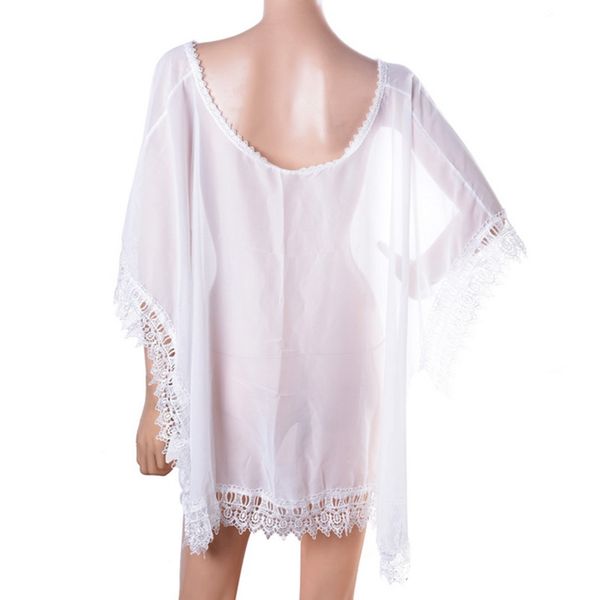 

2019 new bikini beach cover up women' lace tassels round neck beach blouse see-through dress, Blue;gray