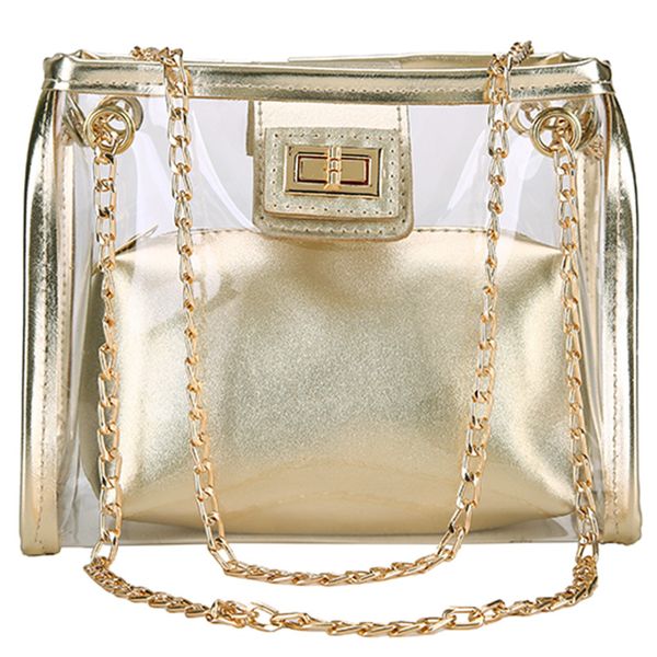 

new transparent wallet 2 in 1 handbag transparent bag handbag gold chain pvc shoulder bag