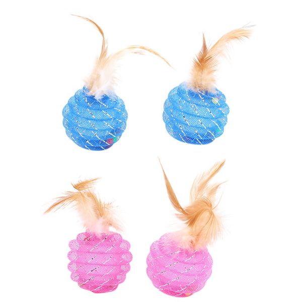 

cat scratcher feather balls cats toy colorful scratching cats toys play interactive chewing plastic pipe roll ball training toys