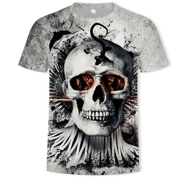 

mens designer skull 3d digital printed t-shirt round collar short sleeve, White;black