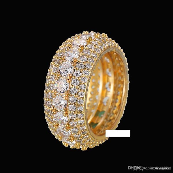 

5 рядное твердое мужское кольцо 18 k медный шарм золото серебро цвет кубический циркон ледяное кольцо мода хип хоп ювелирные изделия вращающ, Golden;silver