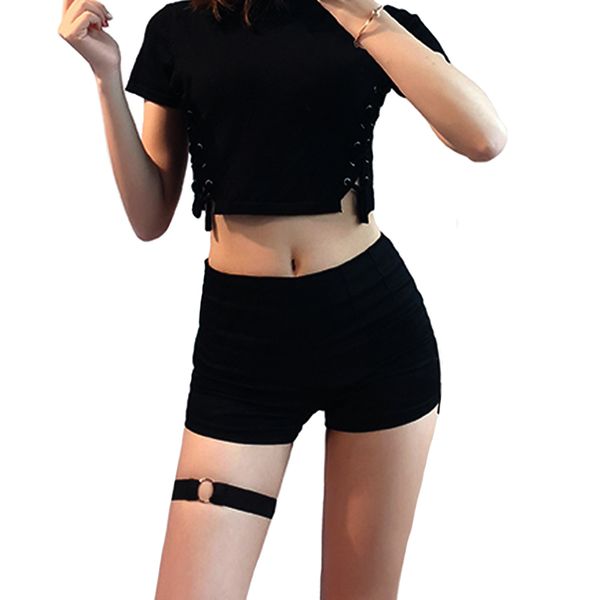 

womens metal circle ring leg garters sock black fetish strap bondage harness thigh stocking suspender belts accessories, Black;brown