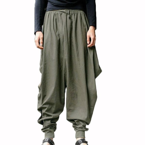 

yjsfg house brand mens harem pants grey hippie hip hop plain aladdin martial male harem pants loose baggy trousers drawstring, Black
