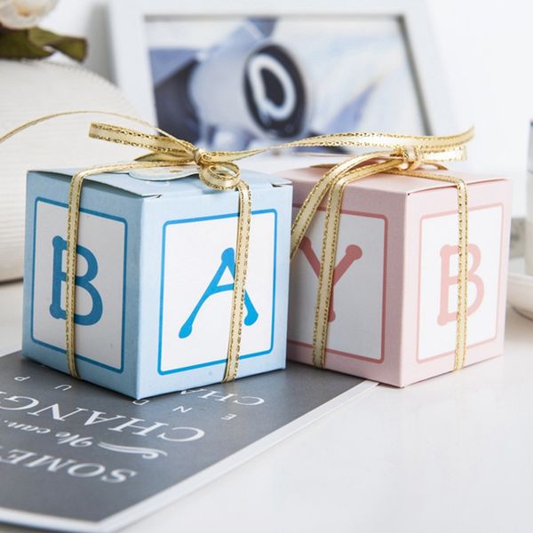 

10pcs baby shower stitched ribbon wedding printed cards treat boxes diy letters chocolate candy gift boxes for birthday party